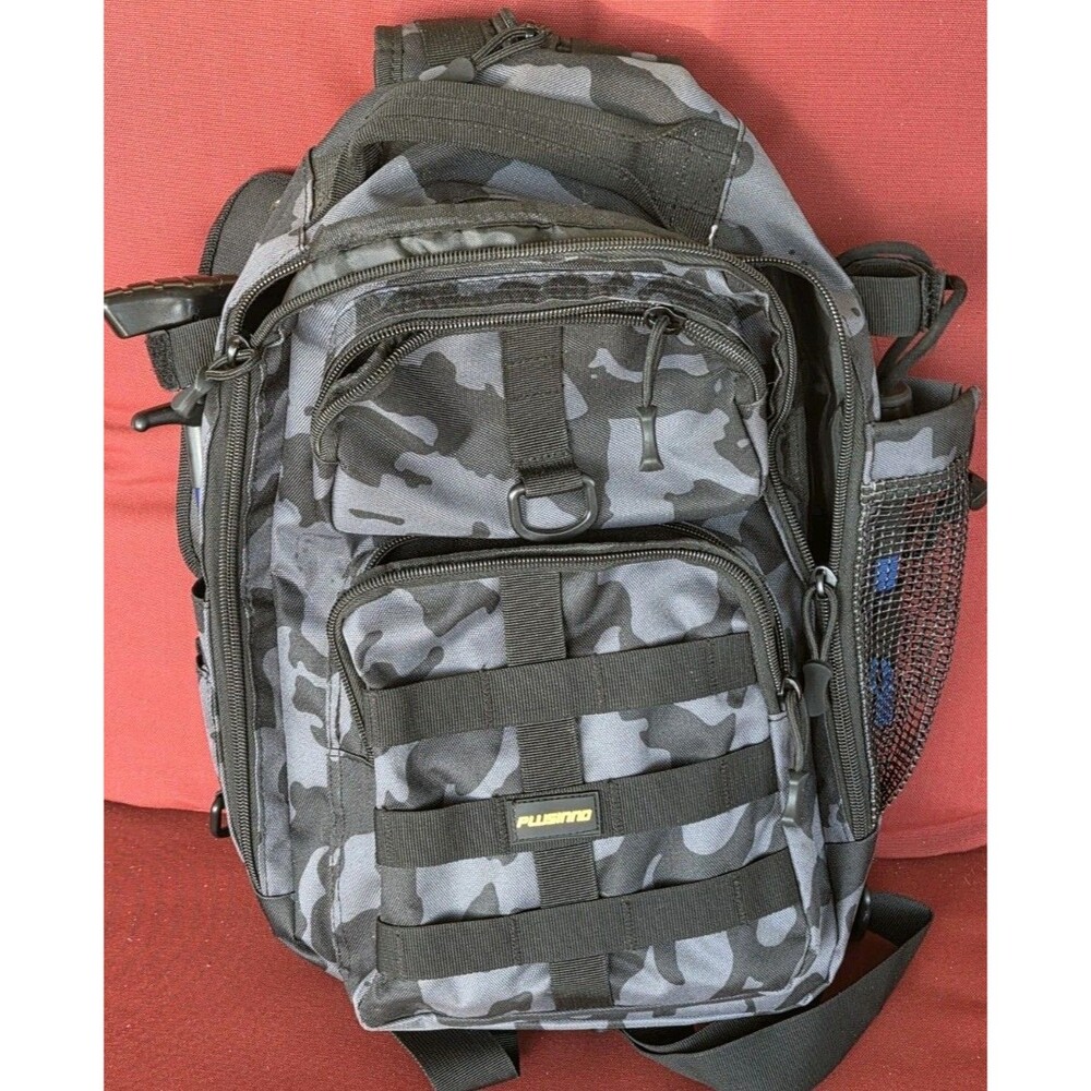 PLUSINNO Fishing Tackle Sling Backpack Camo Bag With Gripper & Dehooker Tools